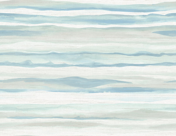 Malibu Kentmere Waves Wallpaper - Contemporary Watercolor - Sky Blue and Off-White | Malibu Wallpaper