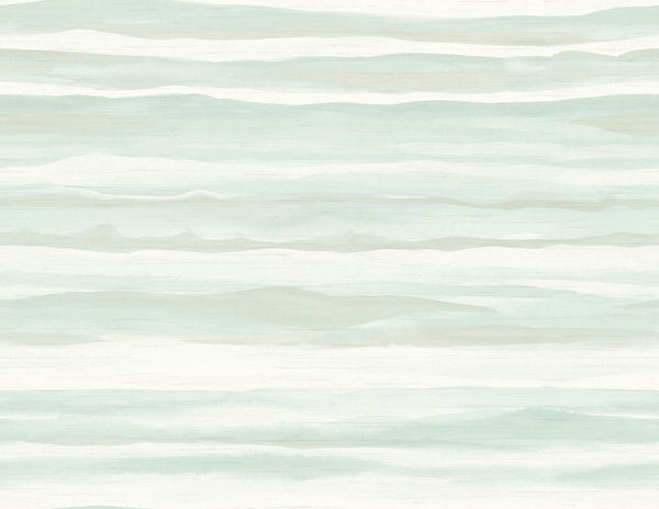Malibu Kentmere Waves Wallpaper - Contemporary Watercolor - Teal and Off-White | Malibu Wallpaper