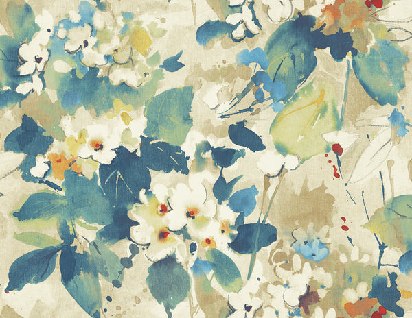 Malibu Chambon Wallpaper - Transitional Floral - Cerulean, Tan, and Orange | Malibu Wallpaper