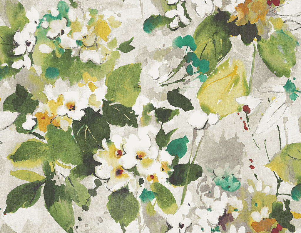 Malibu Chambon Wallpaper - Transitional Floral - Moss Green, Gray, and Orange | Malibu Wallpaper
