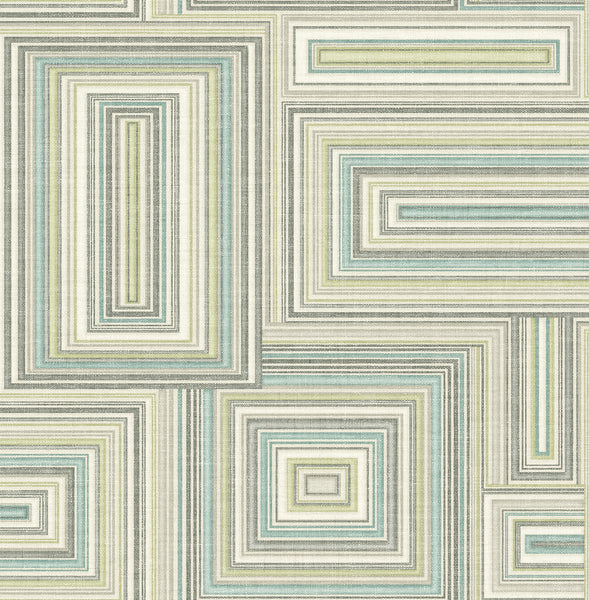 Malibu Attersee Squares Wallpaper - Transitional Geometric - Turquoise, Mint, and Tan | Malibu Wallpaper