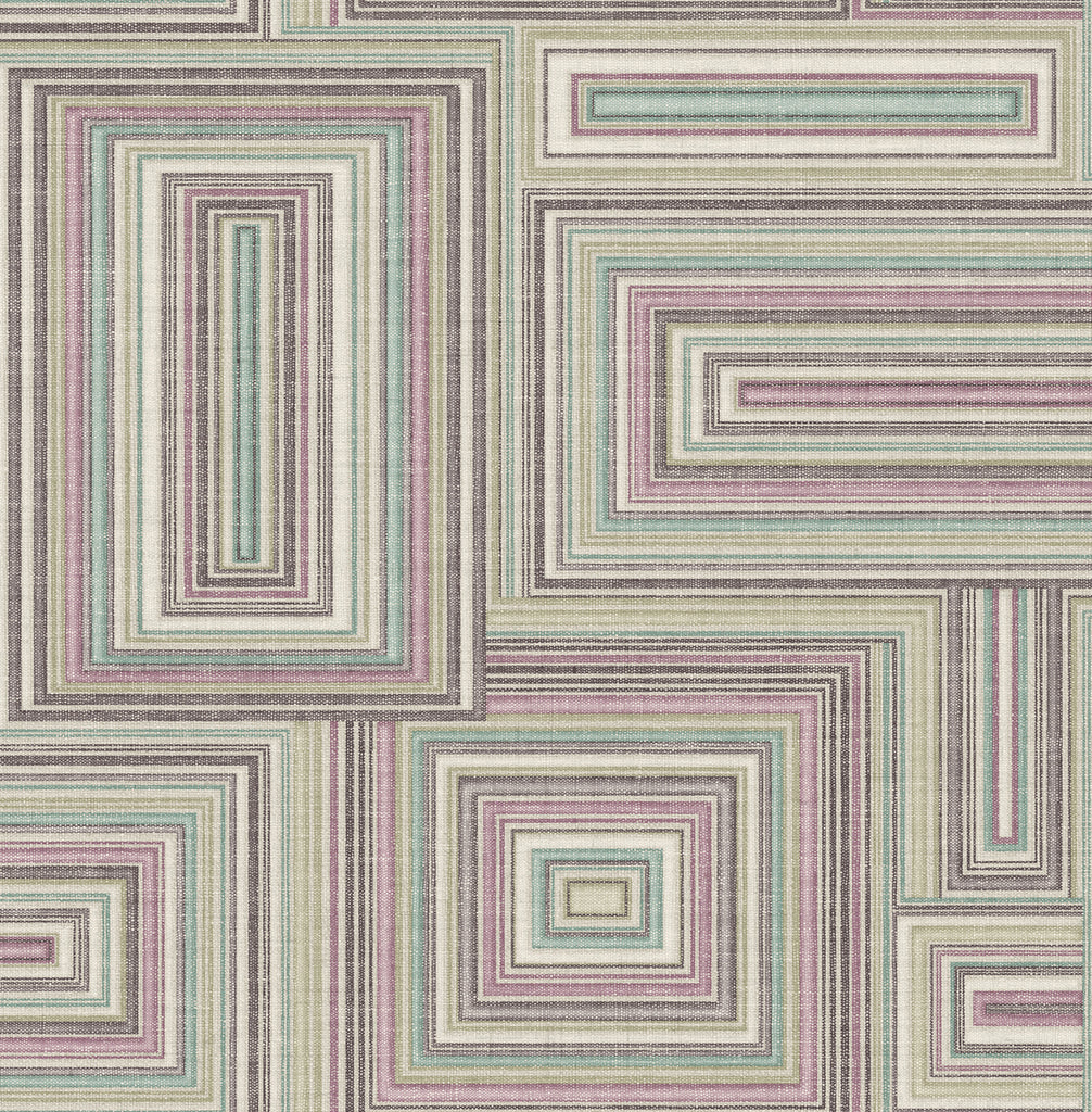 Malibu Attersee Squares Wallpaper - Transitional Geometric - Purple Haze, Charcoal, and Baby Blue | Malibu Wallpaper