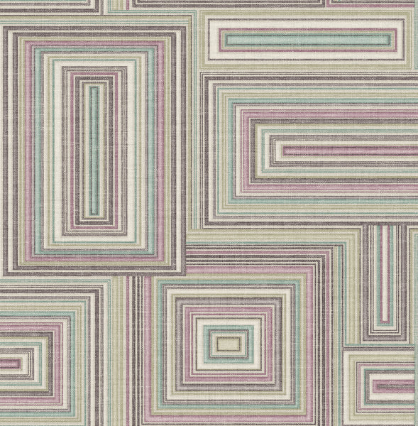 Malibu Attersee Squares Wallpaper - Transitional Geometric - Purple Haze, Charcoal, and Baby Blue | Malibu Wallpaper