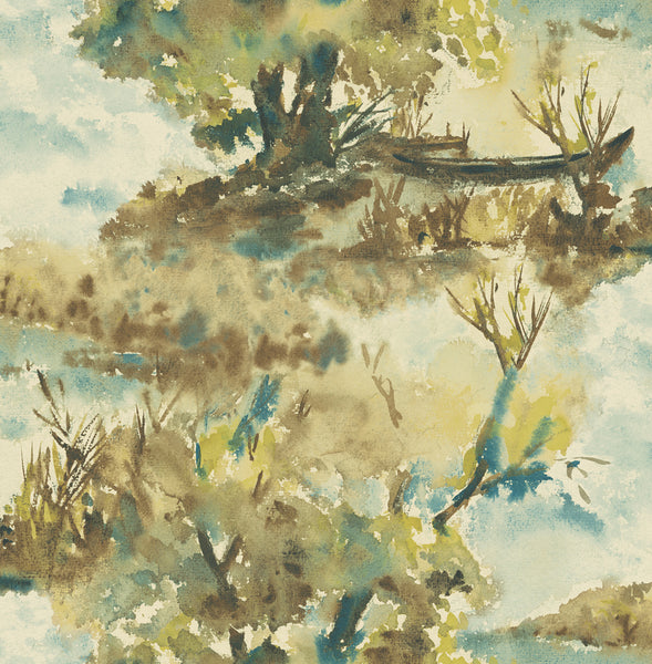 Malibu Attersee  Wallpaper - Contemporary Botanical - Carmel and Turquoise | Malibu Wallpaper