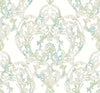 Malibu Roxen Damask Wallpaper - Traditional Damask - Turquoise, Off-White, and Mint | Malibu Wallpaper