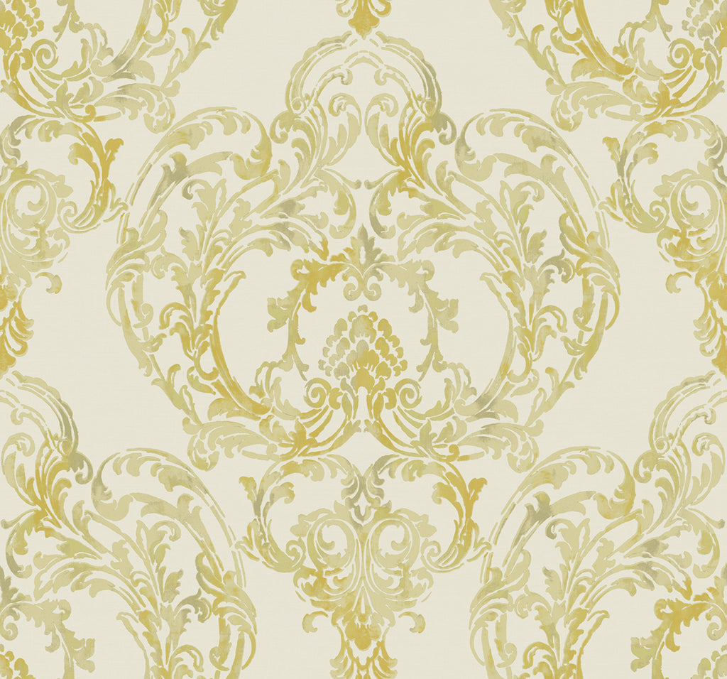 Malibu Roxen Damask Wallpaper - Traditional Damask - Off-White and Gold | Malibu Wallpaper
