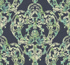 Malibu Roxen Damask Wallpaper - Traditional Damask - Navy, Off-White, and Mint | Malibu Wallpaper