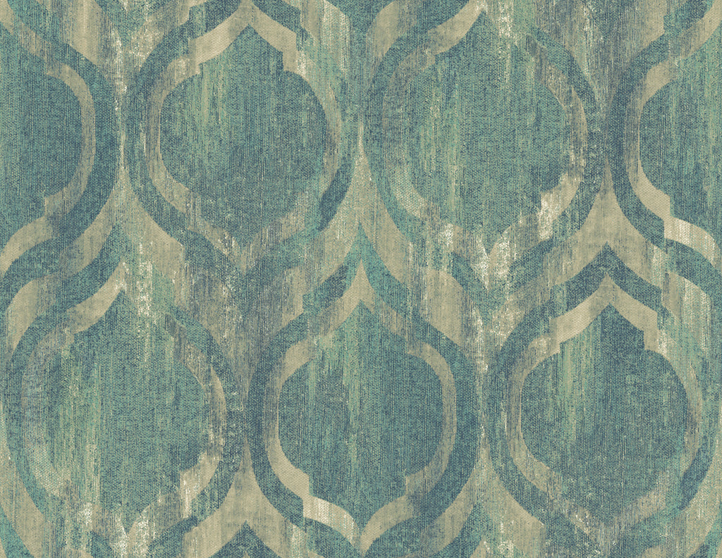 Malibu Old Danube Ogee Wallpaper - Rustic Ogee - Teal and Gold | Malibu Wallpaper