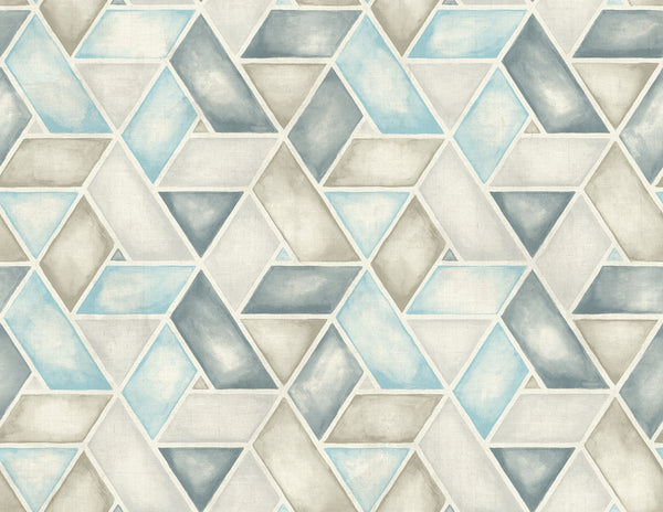 Malibu Kentmere Geo Wallpaper - Contemporary Geometric - Baby Blue, Pewter, and Gray | Malibu Wallpaper