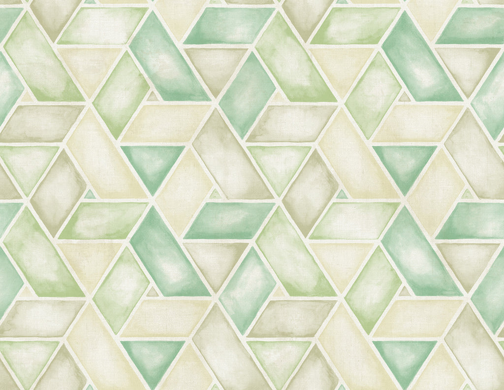 Malibu Kentmere Geo Wallpaper - Contemporary Geometric - Mint, Spruce, and Off-White | Malibu Wallpaper