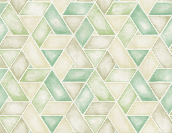 Malibu Kentmere Geo Wallpaper - Contemporary Geometric - Mint, Spruce, and Off-White | Malibu Wallpaper