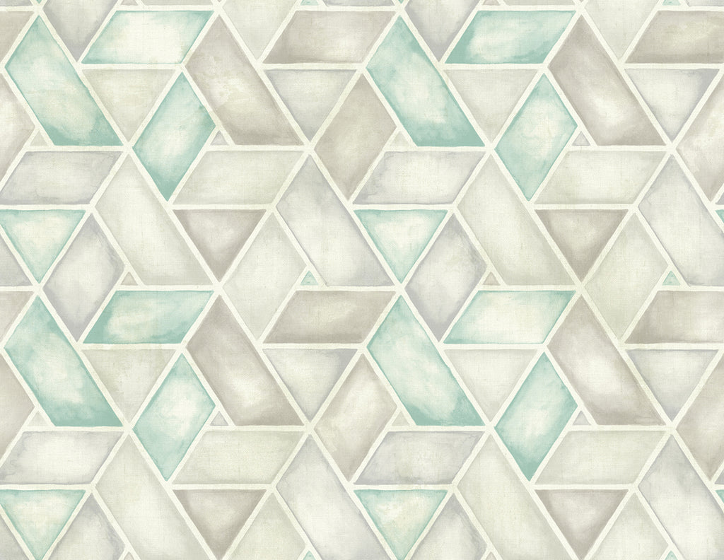 Malibu Kentmere Geo Wallpaper - Contemporary Geometric - Teal, Gray, and White | Malibu Wallpaper