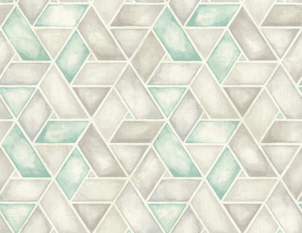 Malibu Kentmere Geo Wallpaper - Contemporary Geometric - Teal, Gray, and White | Malibu Wallpaper