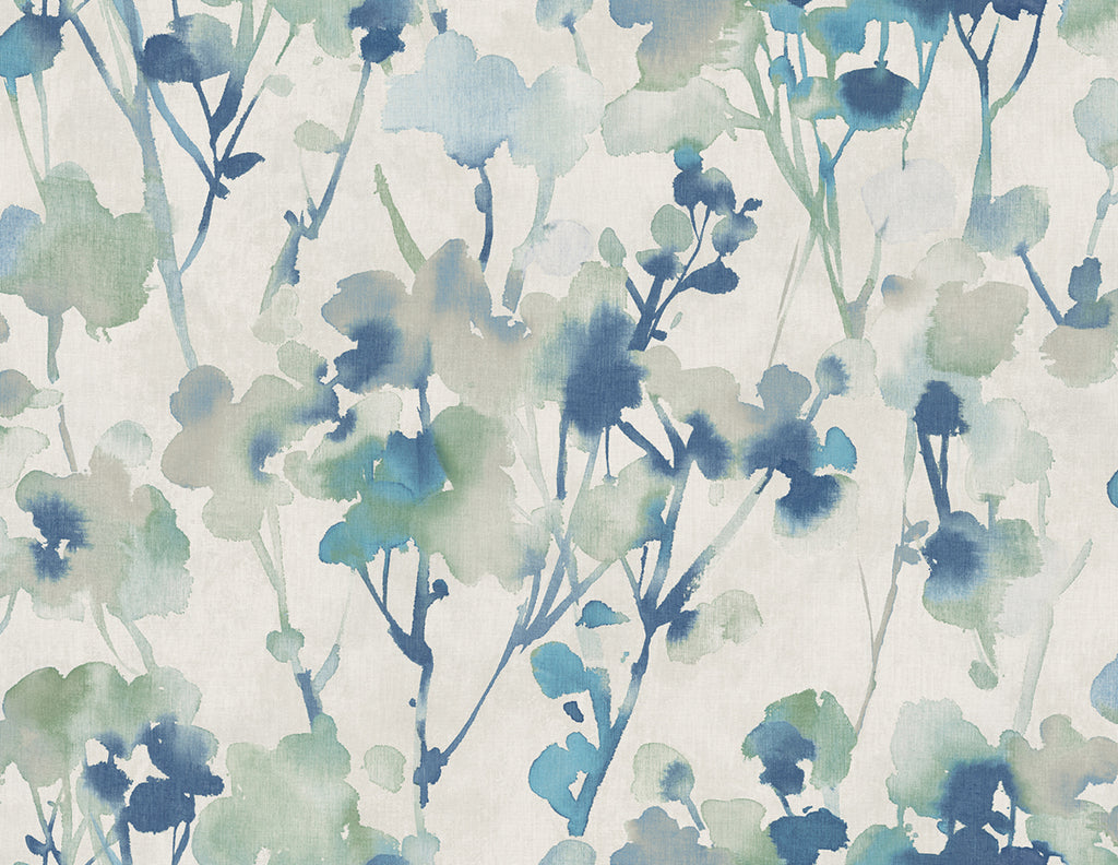 Malibu Faravel Wallpaper - Contemporary Floral - Prussian Blue, Greige, and Off-White | Malibu Wallpaper