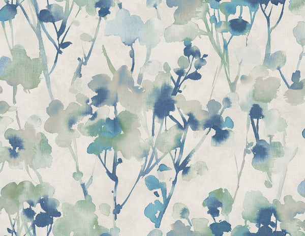Malibu Faravel Wallpaper - Contemporary Floral - Prussian Blue, Greige, and Off-White | Malibu Wallpaper