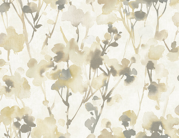 Malibu Faravel Wallpaper - Contemporary Floral - Gold, Off-White, and Greige | Malibu Wallpaper