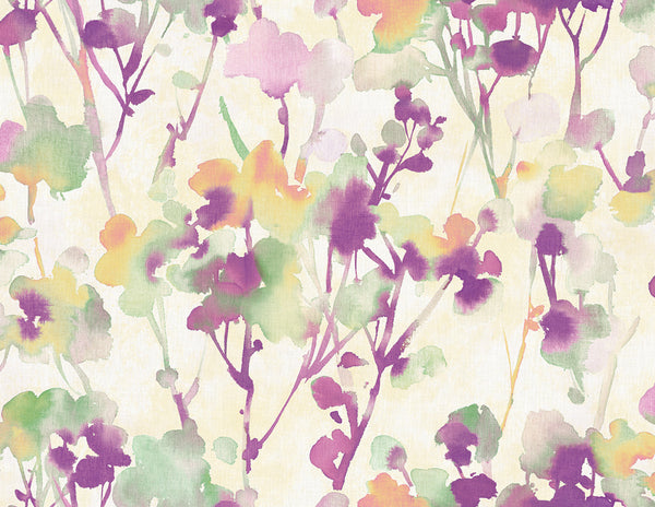 Malibu Faravel Wallpaper - Contemporary Floral - Purple, Mint, and Orange | Malibu Wallpaper