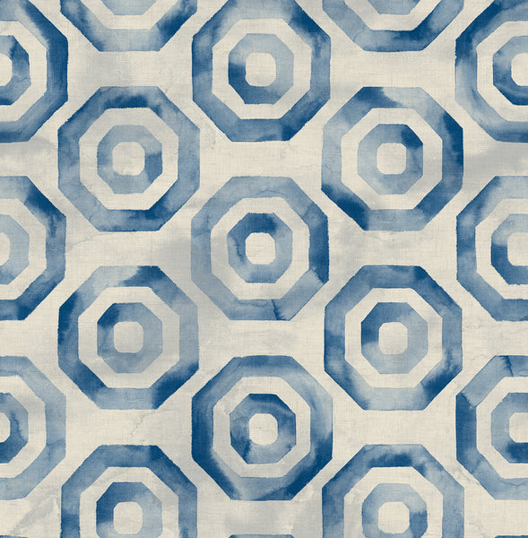 Malibu Faravel Geo Wallpaper - Contemporary Geometric - Prussian Blue and Off-White | Malibu Wallpaper