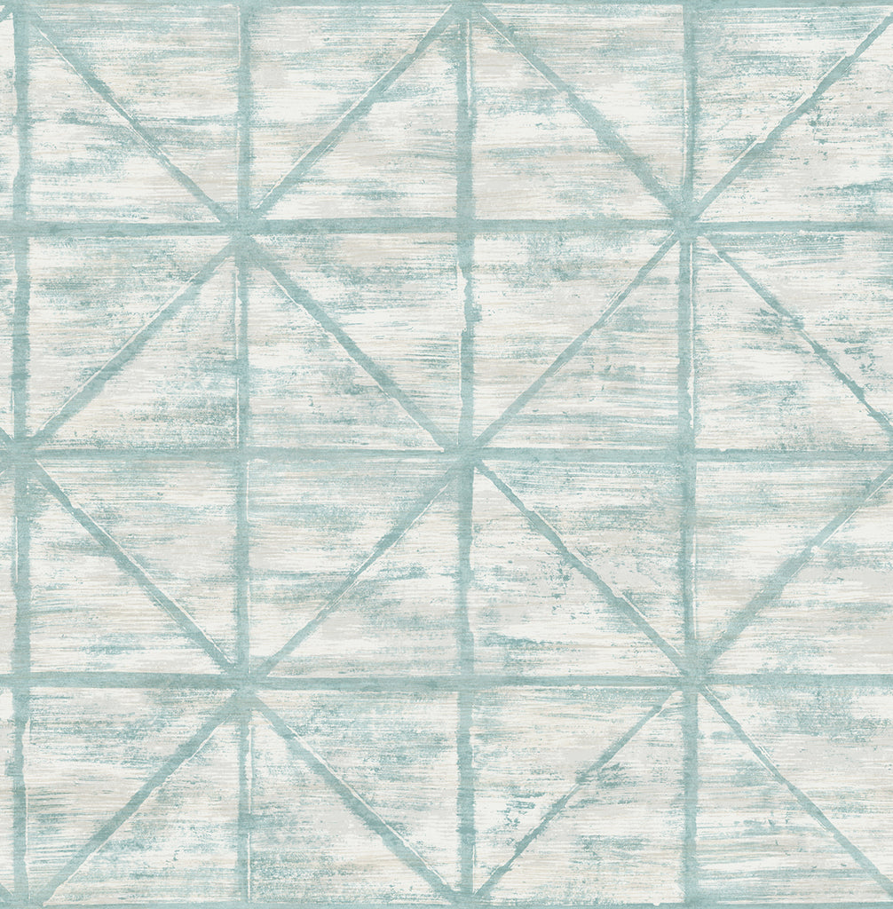 Malibu Ness Wallpaper - Transitional Geometric - Teal and White | Malibu Wallpaper