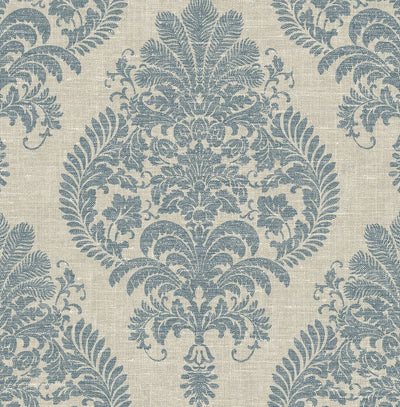 Antigua Damask Coastal Damask - Air Force Blue and Alabaster | Architectural Wallcoverings