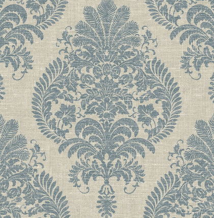 Antigua Damask Coastal Damask - Air Force Blue and Alabaster | Architectural Wallcoverings
