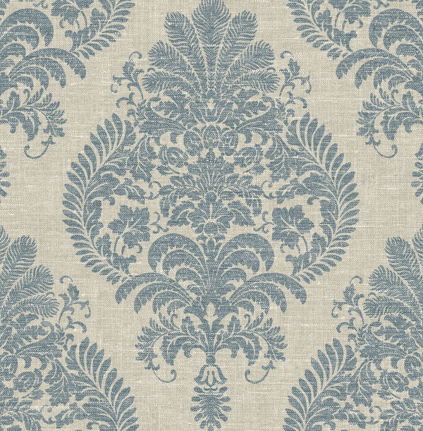 Antigua Damask Coastal Damask - Air Force Blue and Alabaster | Architectural Wallcoverings