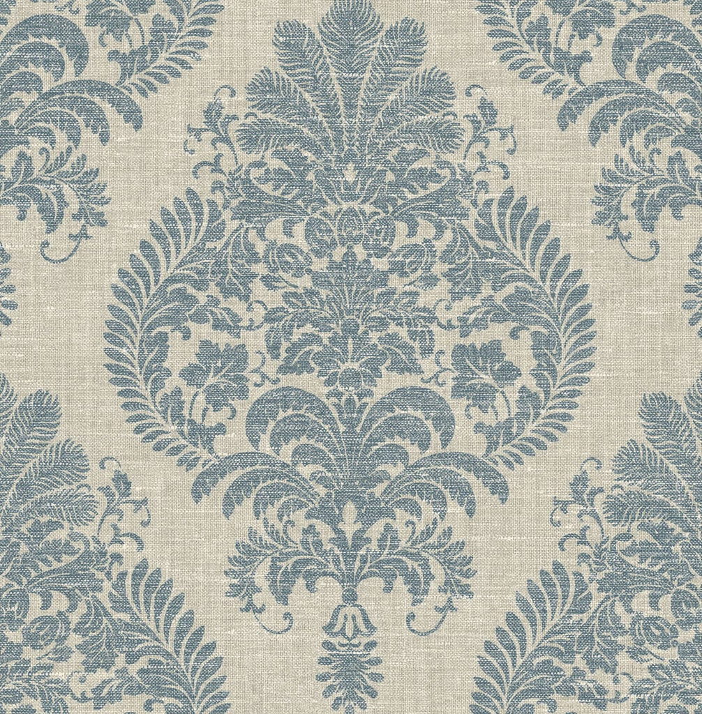 Malibu Antigua Damask Wallpaper - Coastal Damask - Air Force Blue and Alabaster | Malibu Wallpaper