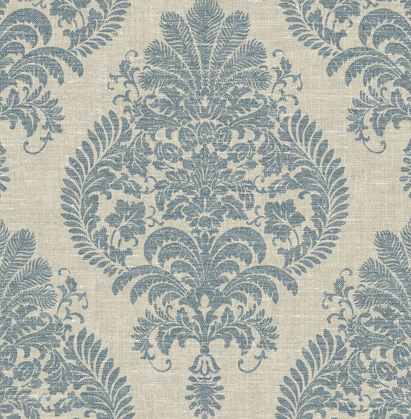Malibu Antigua Damask Wallpaper - Coastal Damask - Air Force Blue and Alabaster | Malibu Wallpaper