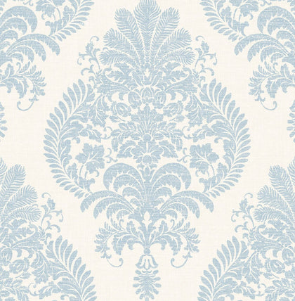Antigua Damask Coastal Damask - Blue Frost and Bone White | Architectural Wallcoverings
