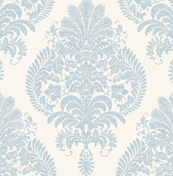 Antigua Damask Coastal Damask - Blue Frost and Bone White | Architectural Wallcoverings