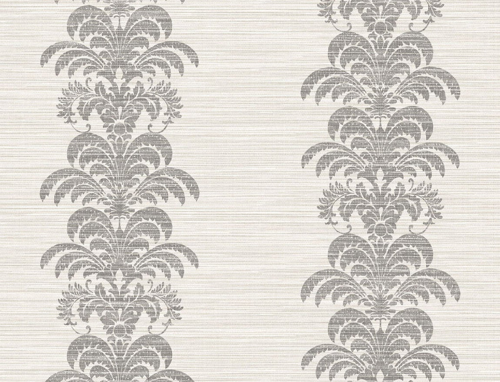 Malibu Palm Frond Stripe Stringcloth Wallpaper - Coastal Palm Leaf - Charcoal and Ivory | Malibu Wallpaper