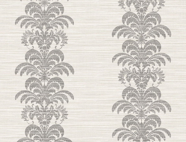 Malibu Palm Frond Stripe Stringcloth Wallpaper - Coastal Palm Leaf - Charcoal and Ivory | Malibu Wallpaper