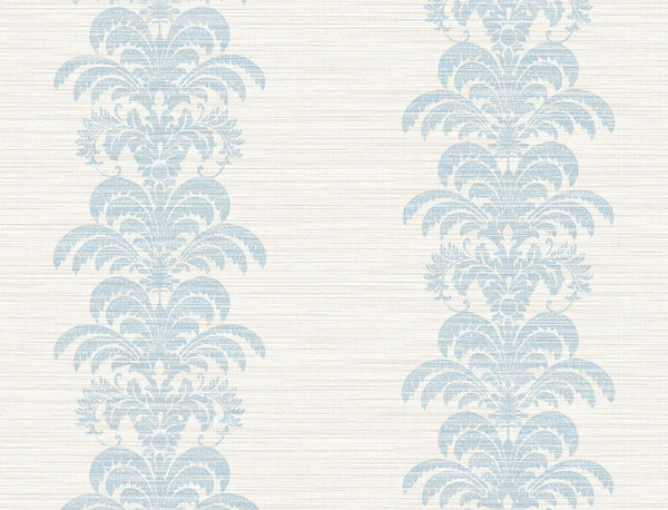 Malibu Palm Frond Stripe Stringcloth Wallpaper - Coastal Palm Leaf - Blue Frost and Bone White | Malibu Wallpaper