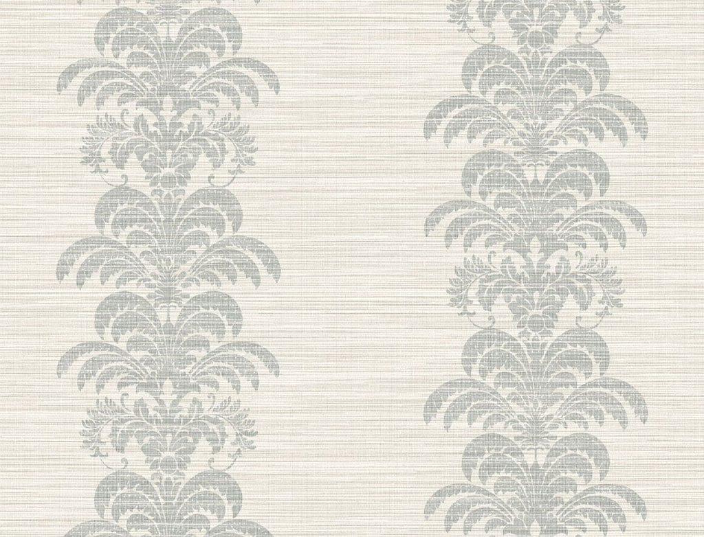 Malibu Palm Frond Stripe Stringcloth Wallpaper - Coastal Palm Leaf - Cove Gray and Alabaster | Malibu Wallpaper
