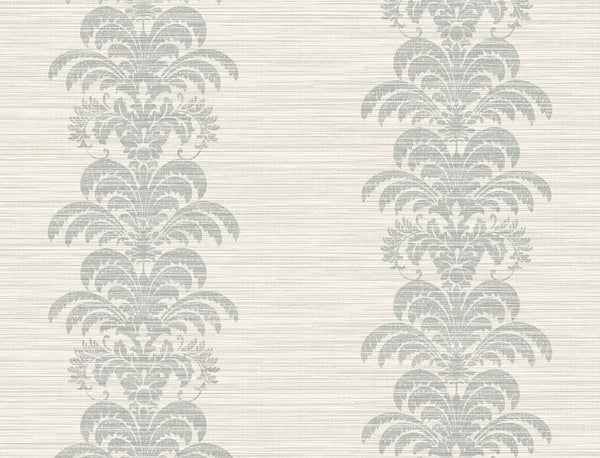 Malibu Palm Frond Stripe Stringcloth Wallpaper - Coastal Palm Leaf - Cove Gray and Alabaster | Malibu Wallpaper