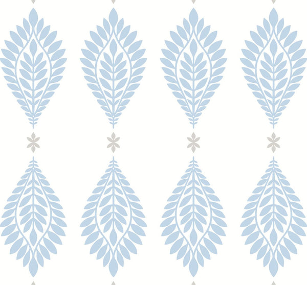Mirasol Palm Frond Coastal Palm Leaf - Carolina Blue and Eggshell | Architectural Wallcoverings