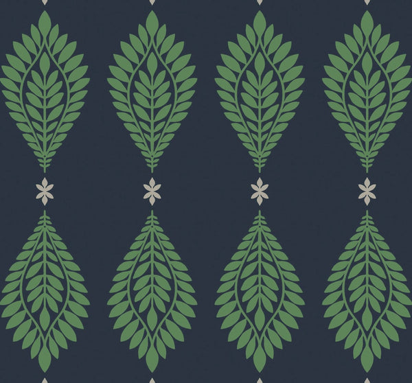 Mirasol Palm Frond Coastal Palm Leaf - Midnight Blue and Spearmint | Architectural Wallcoverings