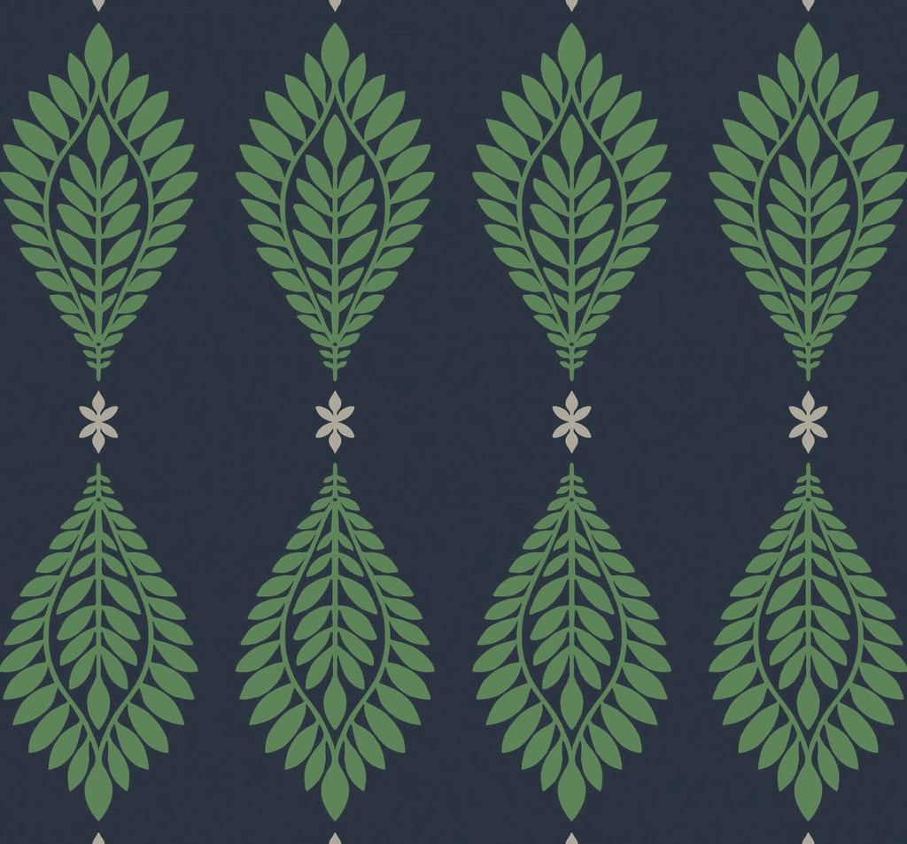 Malibu Mirasol Palm Frond Wallpaper - Coastal Palm Leaf - Midnight Blue and Spearmint | Malibu Wallpaper