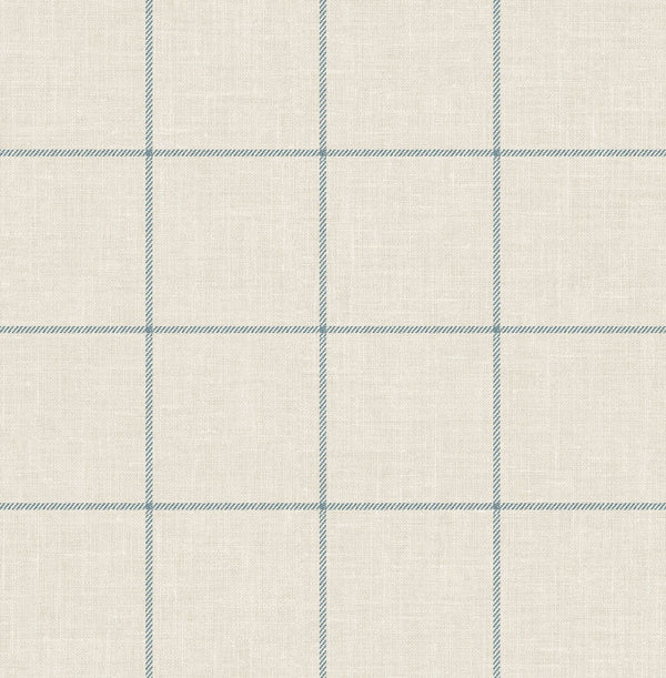 Linen Check Coastal Plaid & Check - Alabaster and Air Force Blue | Architectural Wallcoverings