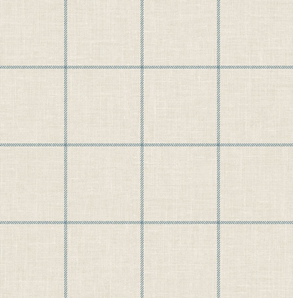 Malibu Linen Check Wallpaper - Coastal Plaid & Check - Alabaster and Air Force Blue | Malibu Wallpaper