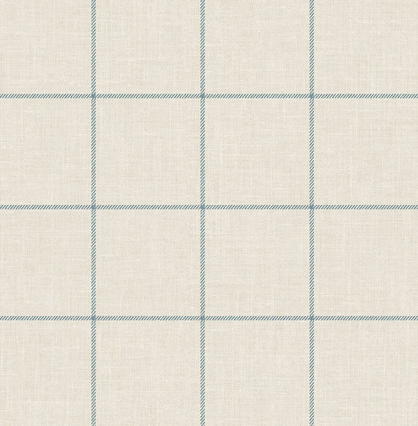 Malibu Linen Check Wallpaper - Coastal Plaid & Check - Alabaster and Air Force Blue | Malibu Wallpaper
