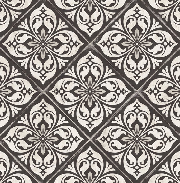 Plumosa Tile Coastal Tile - Ebony and Silver | Architectural Wallcoverings