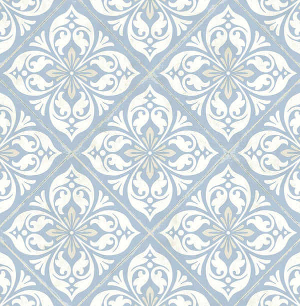 Plumosa Tile Coastal Tile - Carolina Blue and Arrowroot | Architectural Wallcoverings