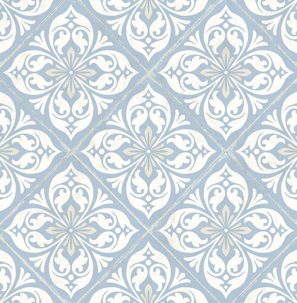 Malibu Plumosa Tile Wallpaper - Coastal Tile - Carolina Blue and Arrowroot | Malibu Wallpaper