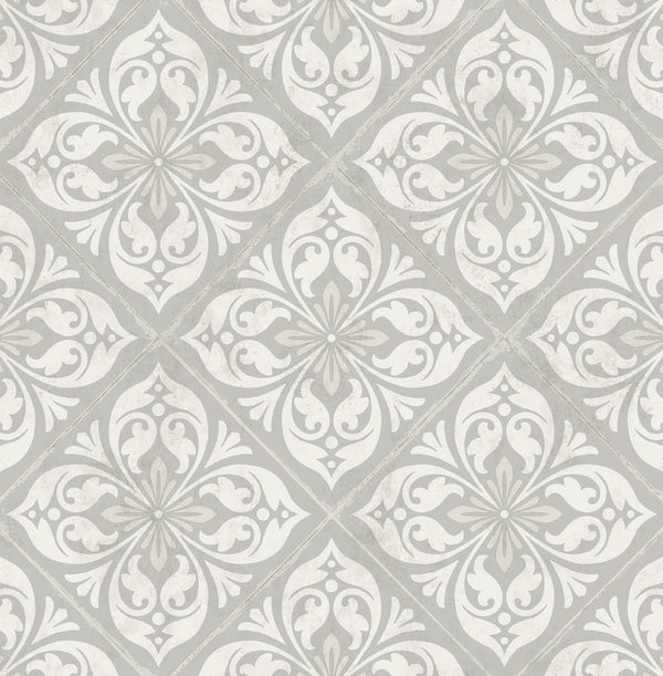 Plumosa Tile Coastal Tile - Cove Gray and Silver | Architectural Wallcoverings
