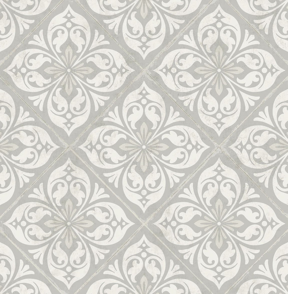 Malibu Plumosa Tile Wallpaper - Coastal Tile - Cove Gray and Silver | Malibu Wallpaper