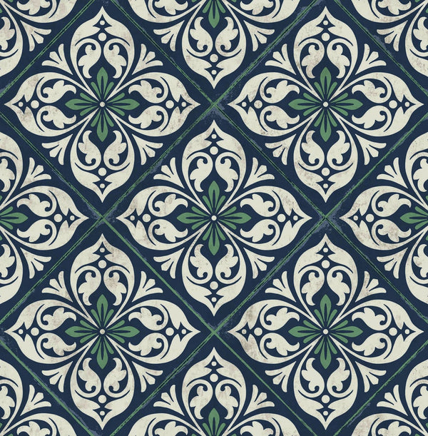 Plumosa Tile Coastal Tile - Midnight Blue and Spearmint | Architectural Wallcoverings