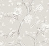 Malibu Southport Floral Trail Wallpaper - Coastal Chinoiserie - Metallic Silver and Fog | Malibu Wallpaper