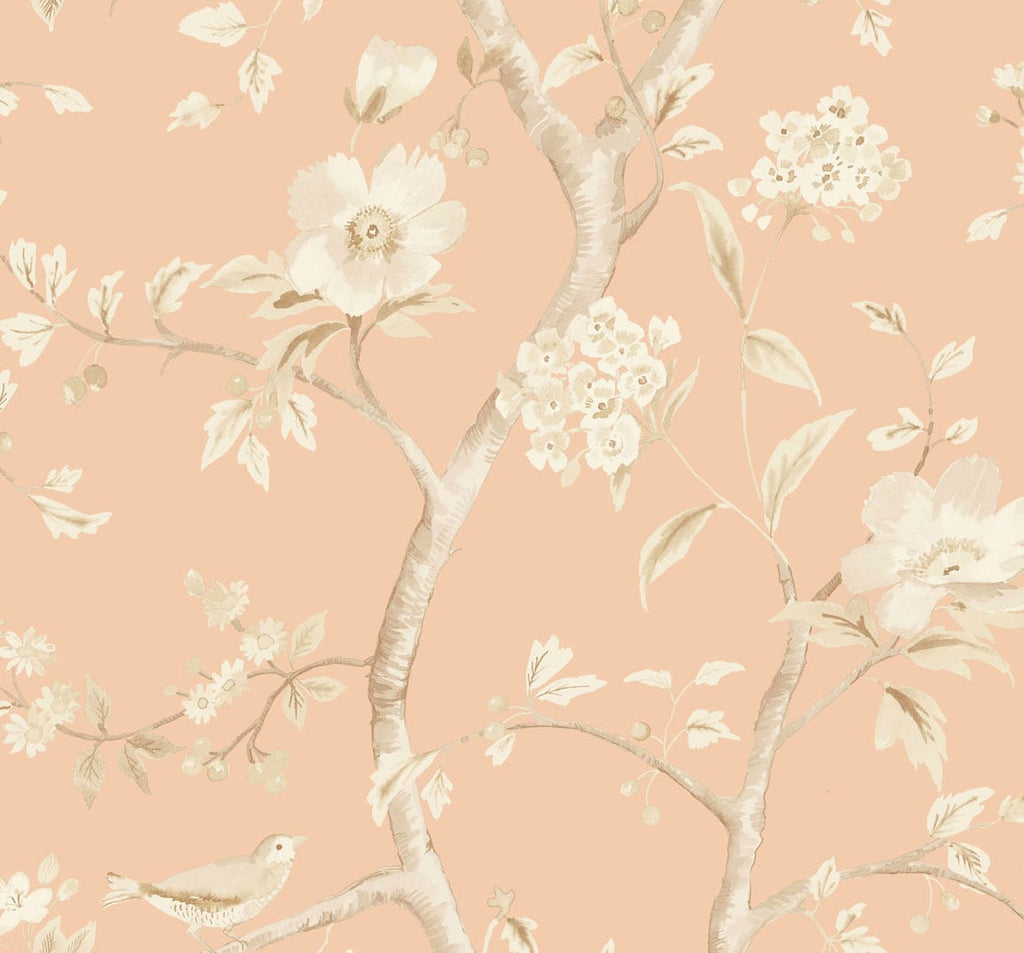 Malibu Southport Floral Trail Wallpaper - Coastal Chinoiserie - Soft Melon and Arrowroot | Malibu Wallpaper