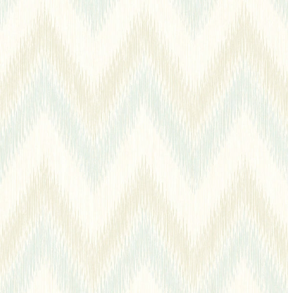 Malibu Regent Flamestitch Stringcloth Wallpaper - Coastal Chevron - Sea Glass and Eggshell | Malibu Wallpaper